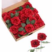 Fleurs Artificielles, 25 Pièces, Fausses Roses en Mousse de Polystyrène avec Tiges, Adaptées à la Décoration Intérieure, au Bouquet de Mariage, ou à