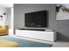 FURNIX meuble tv debout/ suspendu Bargo 180 x 32 x 34 cm style contemporain blanc mat/blanc brillant avec LED