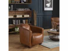 Gaston - fauteuil marron chicago vintage cuir pieds bois
