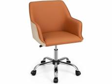 Giantex chaise de bureau en cuir pu siège réglable, fauteuil de bureau pivotant siège ergonomique, charge 150 kg, marron