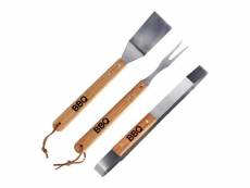 Kit complet barbecue plancha pince fourchette spatule bois inox