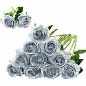 Lot de 12 Roses artificielles en Soie (Argent) pour