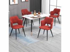 Lot de 4 chaise de salle à manger fauteuil avec accoudoirs assise rembourrée en tissu pieds en métal pour cuisine salon chambre bureau, rouge