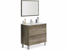 Meuble salle de bain 80 cm avec 2 tiroirs et piètement + miroir coloris nordik - longueur 80 x hauteur 80 x profondeur 45 cm