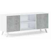 Meuble tv de Salon - 57 x 137 x 40 cm - tv 32/40/50/55/60 Finition Blanc/Ciment - blanc - Skraut Home