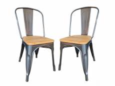 Nevada - lot de 2 chaises de repas acier gris et bois clair