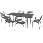 Outsunny Salon de jardin ensemble salle à manger de jardin 7 pièces avec 1 table et 6 chaises empilables en acier gris