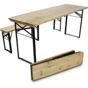 Oviala - Ensemble brasseur table et bancs en bois pliants 218 cm - Marron