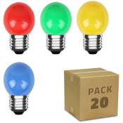 Pack 20 Ampoules led E27 3W 300 lm G45 4 Couleurs Monochrome Multicolor