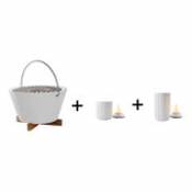 Pack promo / Barbecue portable à charbon + 2 photophores LED H 9 & H 13 cm - Eva Solo blanc en céramique