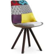 Patchwork Style - Chaise de Salle à Manger - Revêtement Patchwork -Ray Multicolore - Bois de hêtre, pp, Lin - Multicolore