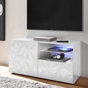 Petit meuble TV 120 cm blanc laqué design sans éclairage