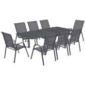 Salon de jardin poly extensible table 90-180 cm et 8 chaises gris foncé - Gris