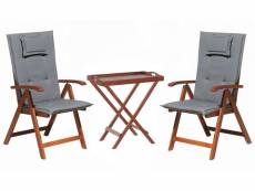 Set de terrasse table et 2 chaises en bois foncé coussins gris graphite toscana 230730