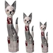 Statuette en bois de chat gris 60/80/100 cm