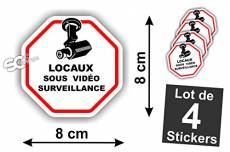 Sticker Vidéo-Surveillance Locaux Autocollant (Lot de 4 Stickers)
