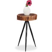 Table d'appoint en bois de manguier, tronc d'arbre, pieds métalliques, salon, Table chevet ronde, 50cm de haut, nature