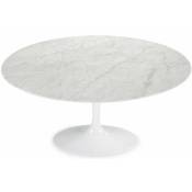 Table tulipe ronde 140 cm marbre blanc pied blanc brillant