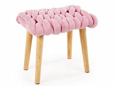 Tabouret avec assise en tissu rose et pieds en bois