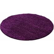 Tapis Rond Shaggy Uni Poils Longs Tapis Salon Chambre (Violet - 200x200cm)