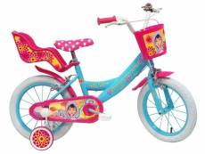 Vélo 14" fille "princesse des sables" pour enfant de 4 à 6 ans avec stabilisateurs à molettes - porte poupée - panier avant - 2 freins