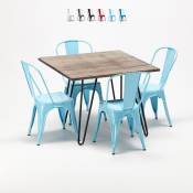 Ahd Amazing Home Design - table carrée en bois + 4 chaises en métal au design industriel bay ridge Couleur: Turquoise