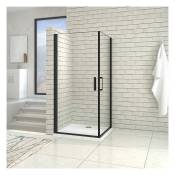 Aica cabine de douche noire 100x100cm porte de douche pivotante noir en 8mm verre anticalcaire hauteur:200cm