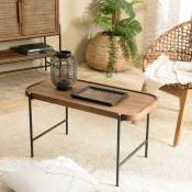 ALIDA - Table basse ovale 85x43cm plateau en bois de teck recyclé - Marron/Noir