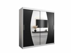 Armoire de chambre globe blanc/noir 200 avec 2 portes coulissantes et miroir penderie (tringle) avec étagères sans tiroirs