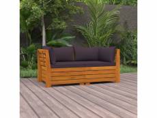 Canapé de jardin 2 places avec coussins bois d'acacia massif