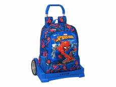 Cartable à roulettes spiderman great power rouge bleu