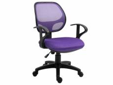 Chaise de bureau pour enfant cool fauteuil pivotant à roulettes avec accoudoirs, siège hauteur réglable, mesh violet