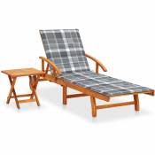 Chaise longue de jardin avec table et coussin Bois d'acacia - SKM