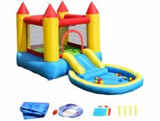 Costway château gonflable avec toboggan et piscine,aire de jeu pour 2 enfants de 3 à 5 ans,trampoline,30 balles inclus,jusqu’à 68 kg,365 x 200 x 190cm