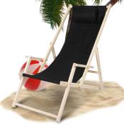 Einfeben - Chaise longue de jardin Chaise longue en pin pliable Chaise longue de balcon en bois Chaise de plage Noir Avec Mains Courantes - noir