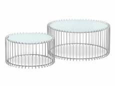 Ensemble de 2 tables basses universe verre blanc et métal gris