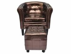 Fauteuil chaise siège lounge design club sofa salon cabriolet avec repose-pied cuir synthétique marron helloshop26 1102301