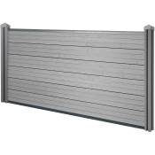 HHG - Brise-vue en wpc Sarthe, clôture brise-vent, poteaux wpc élément de base bas, 1.95m gris - grey
