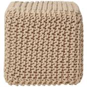 Homescapes - Pouf cube tressé en tricot - Beige - Beige