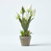 Homescapes - Tulipes artificielles blanches en pot
