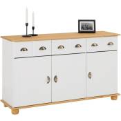 Idimex - Buffet colmar commode bahut vaisselier meuble bas rangement avec 3 tiroirs et 3 portes, en pin massif lasuré blanc et brun - Blanc/Brun