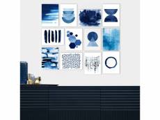 Lot de 12 tableaux aranea l20xh15cm motif géométrique nuance de bleu