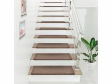 Lot de 15 marchettes d'escalier rectangulaires antidérpantes 65 x 24 cm avec bord marron foncé [en.casa]