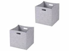 Lot de 2 boites de rangement en feutrine gris felt, cube de rangement pliable, ouvert dim 32 x 32 x 32 cm, design moderne