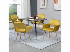 Lot de 4 chaise de salle à manger fauteuil assise rembourrée en tissu pieds en métal imitation bois pour cuisine salon chambre bureau, rose