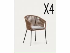 Lot de 4 chaises en corde beige et pieds en acier galvanisé noir - longueur 56 x profondeur 55 x hauteur 79 cm