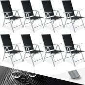 Lot de 8 chaises de jardin pliantes en aluminium - lot de 8 fauteuils de jardin, fauteuils exterieur, chaises exterieur - argent