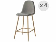 Manchester - chaise de bar scandinave tissu gris pieds métal bois (x4)