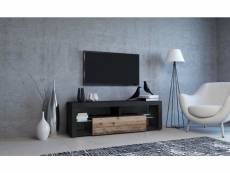 Meuble banc TV - 140 cm - Anthracite/Old wood - Avec LED - style design Everest