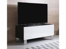 Meuble tv 1 porte | 100 x 42 x 40cm | pieds en aluminium | noir et blanc finition brillante | modèle luke h1 TVSD031BLWHPA-1BOX